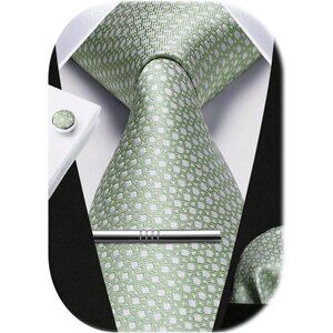 Plaid Ties for Men Classic Checkered Tie and Pocket Square Cufflinks Tie Clip